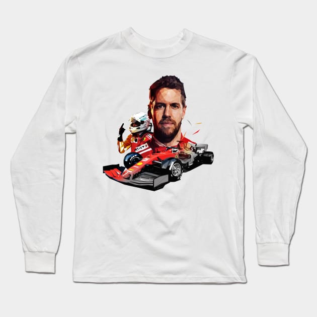 Sebastian Vettel lowpoly v2 Long Sleeve T-Shirt by pxl_g